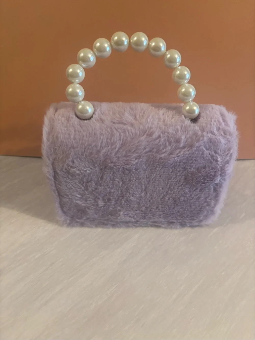 Kuromi Purple Fuzzy Pearl-Handle Purse with Character Accents